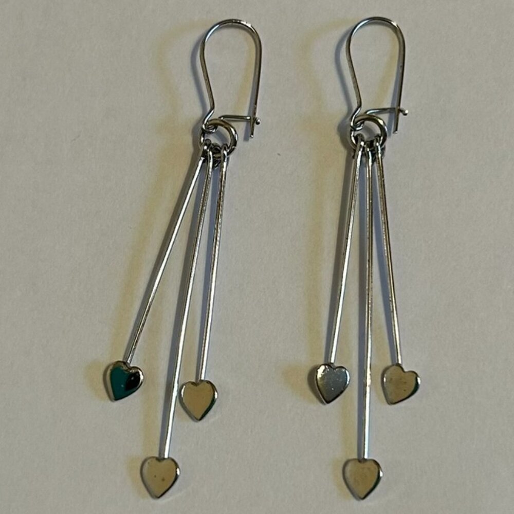 Vintage silver tone dangle drop heart earrings